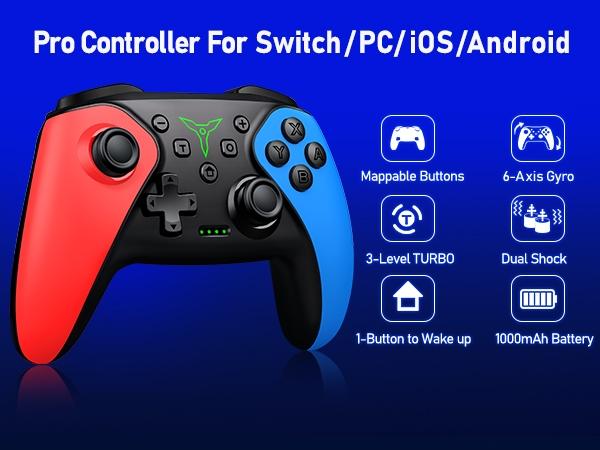 Wireless Switch Controller for Switch Controller/Lite/OLED and iOS/Android/PC Switch Pro TURBO Controller with Wake-up Programmable Accessories
