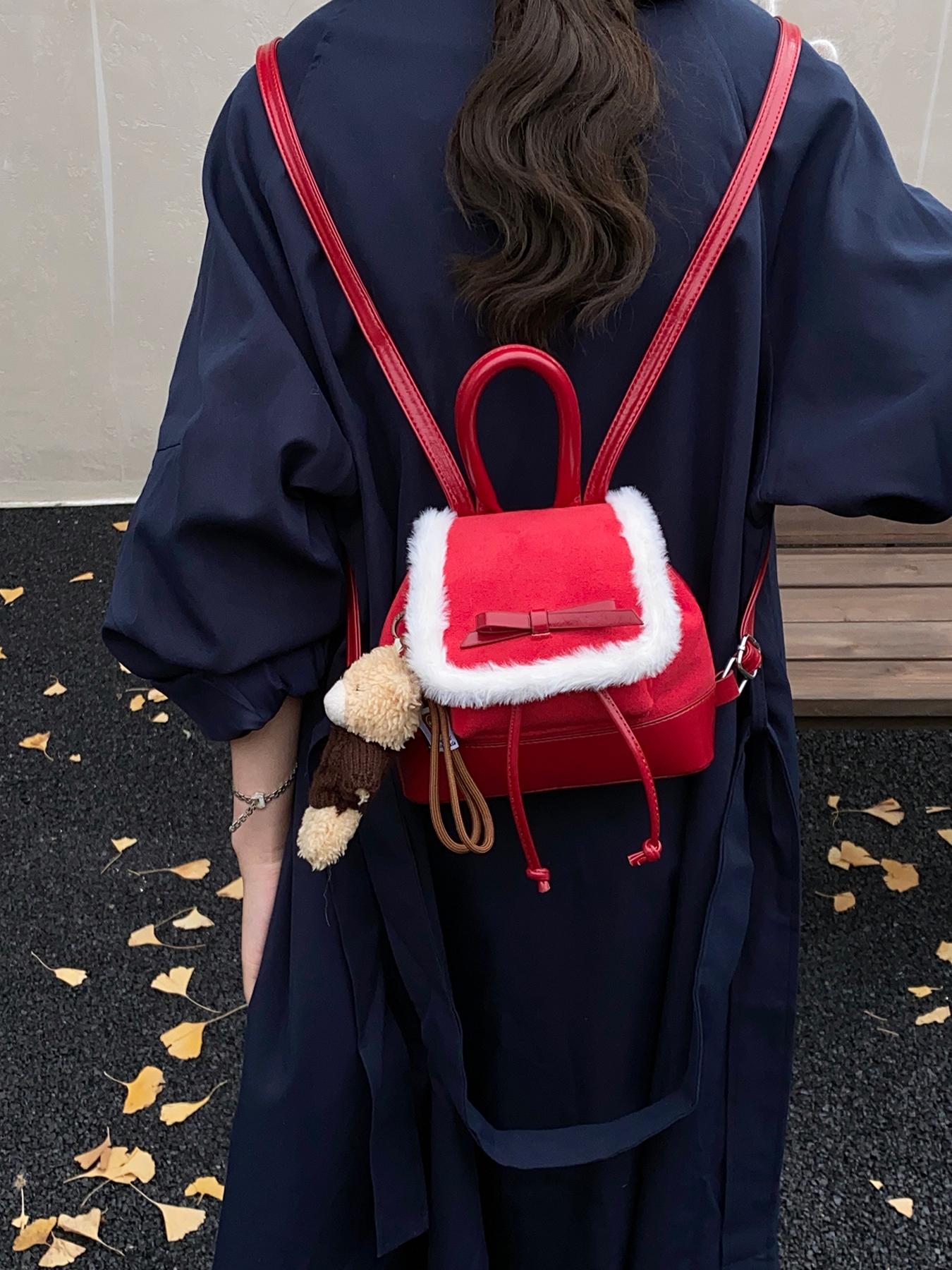 New Winter Plush Patchwork Shoulder Bag, Cute Mini Fall & Winter Essential, Fashion Backpack for Women, Christmas Party Must-Have