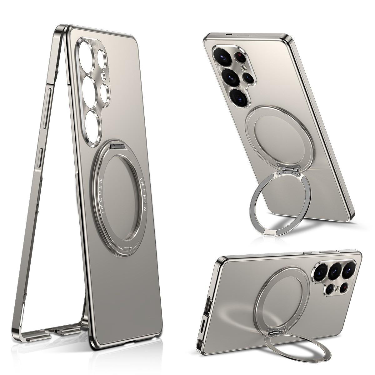 Samsung Galaxy S26 S25 Ultra Metal Frame Phone Case, 360° Rotating Stand + Lens Protection, PC Back Cover + Aluminum Alloy Frame Stylish Business Ultra-Thin Drop-Proof Protection Case (Includes 1 High-Quality Screen Protector)
