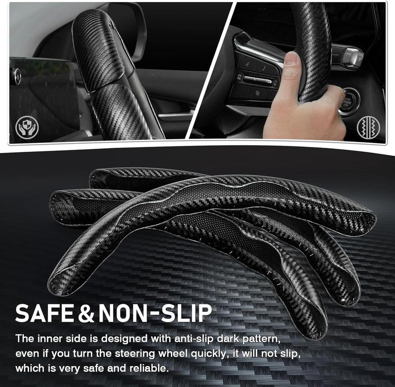 Canvcle 3 Piece Carbon Fiber Steering Wheel Cover, Car Steering Wheel Cover for Men/Women, Anti-Slip, Comfortable Grip, Durable, Universal for 99% Car Interior Accessories
