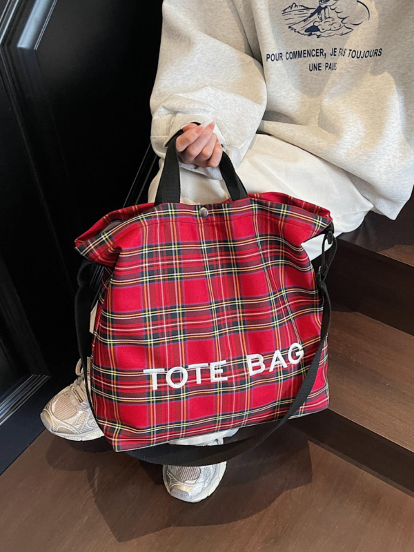 Trendy Plaid Pattern Tote Bag, Large Capacity Shoulder Bag for Women & Men, Versatile High-quality Daily Commuting & Shopping Bag