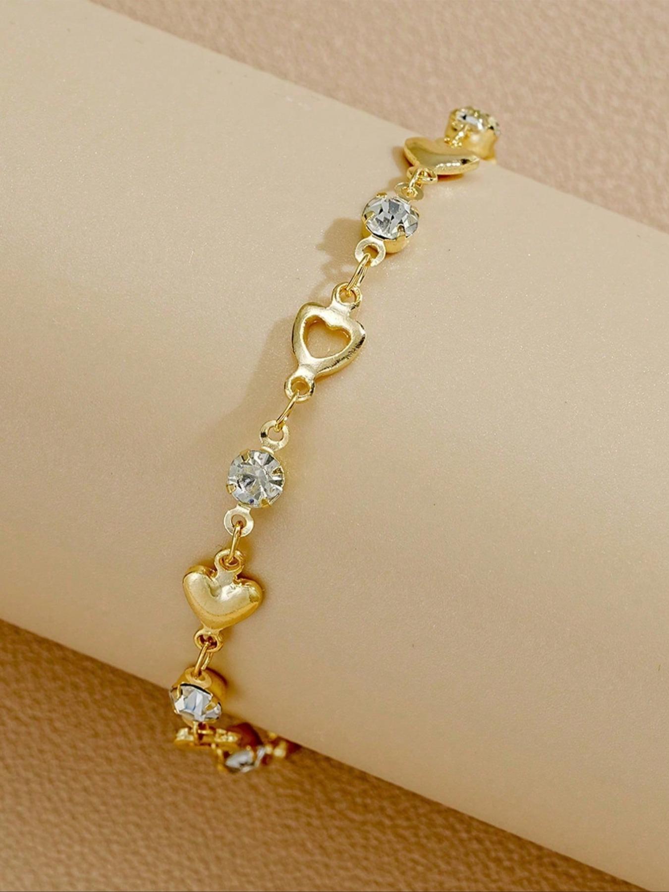 1 Water Diamond Love Splicing Chain Bracelet, Cute Women's Daily Wear Bracelet