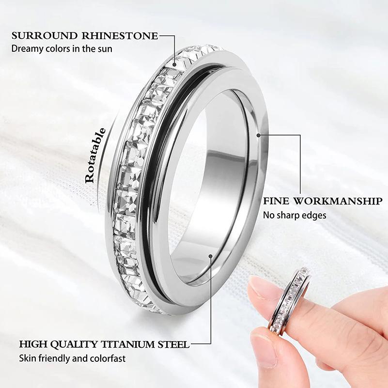 Anxiety Rings for Women and men Titanium Steel Spinner Fidget Band Rings Cubic Zirconia Relieving Anxiety Wedding Promise Lucky Rings Comfort Fit Size 5 to 12 SpringStatements
