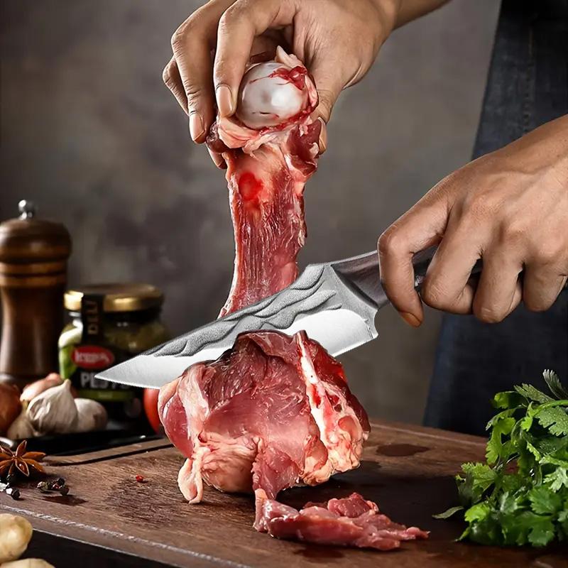 Stainless steel boning knife, kitchen practical butcher cutting peeling meat knife, hand forged chef slicing high carbon steel kitchen knife, solid wood handle, handmade leather sheath, gift for men and women