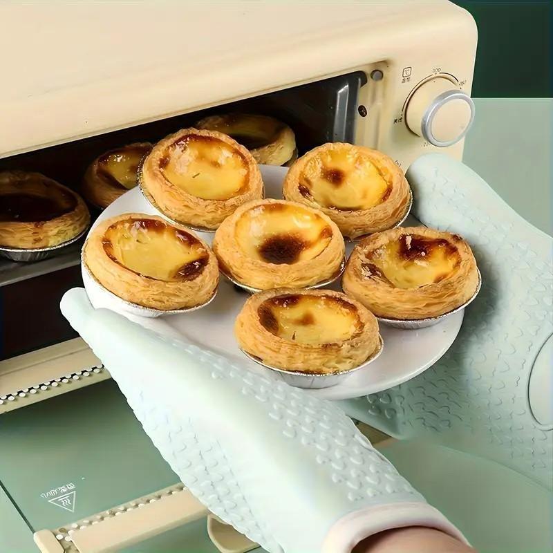 2 Pcs Silicone Oven Mitts, Heat Resistant, Food Grade, Extra Thick Non-Slip, Soft Lining, Good Grip, Baking, Cooking, Grilling, Essential Kitchen Gear