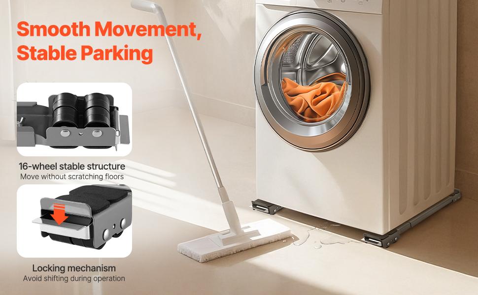 VEVOR Heavy Duty Appliance Rollers, 330 lbs Load Capacity, Furniture Dolly Mobile Roller with Adjustable Base for Washer and Dryer, Extendable Appliance Rollers Easily Move Washing Machines, Gray