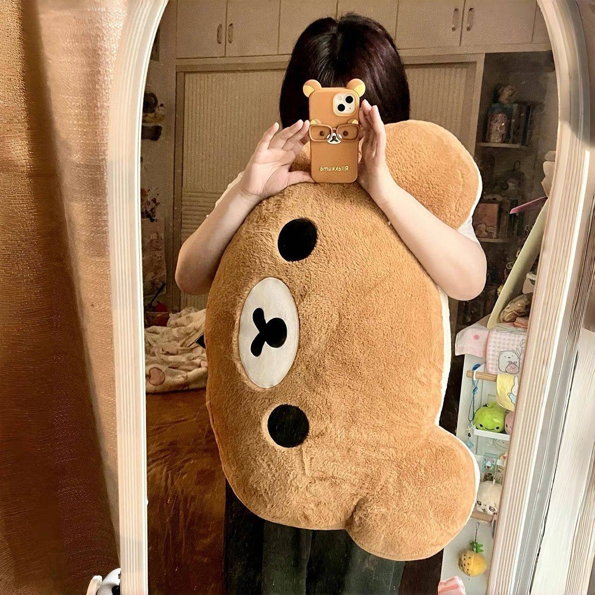 Rilakkuma Plush Pillow Soft Stuffed Bear Cushion Cute Cartoon Throw Pillow Home Bedroom Sofa Decor Comfort Sleeping Doll Gift