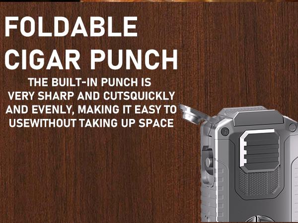 5-in-1 Butane Torch Lighter, Refillable Jet Flame Lighter with V-Cutter, Punch, Holder and Draw Tool, Multi-Functional Accessories Gift for Men, Dad, Husband, Friend