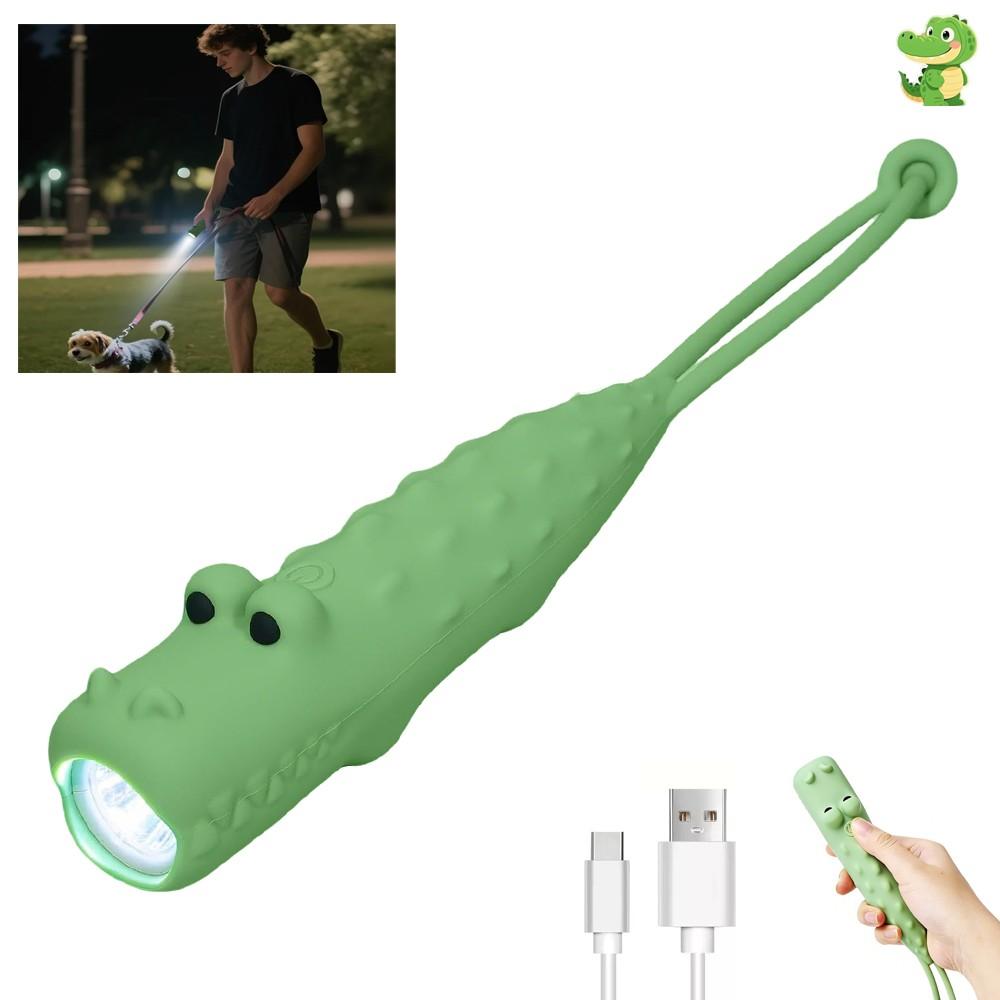 1PC Rechargeable Crocodile LED Flashlight, Cute Animal Shaped Silicone Flashlight, Comfortable Touch Long Press to Adjust Brightness Portable Outdoor Lighting Creative Light,for Camping, Night Walks and Home Use, Handheld Flash Light