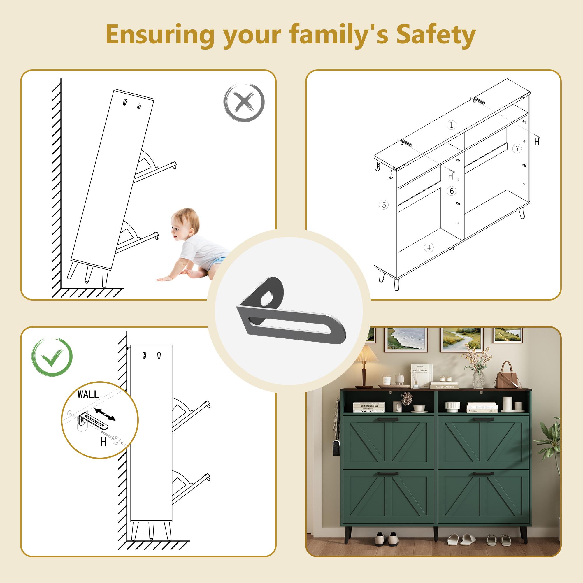PieDle Furniture Shoe Storage Cabinet,Farmhouse Shoe Organizer with 2-4 Flip Drawers & Barn Door Design,Freestanding Hidden Slim Narrow Shoe Rack Cabinet with Open Storage for Entryway, Foyer,Hallway