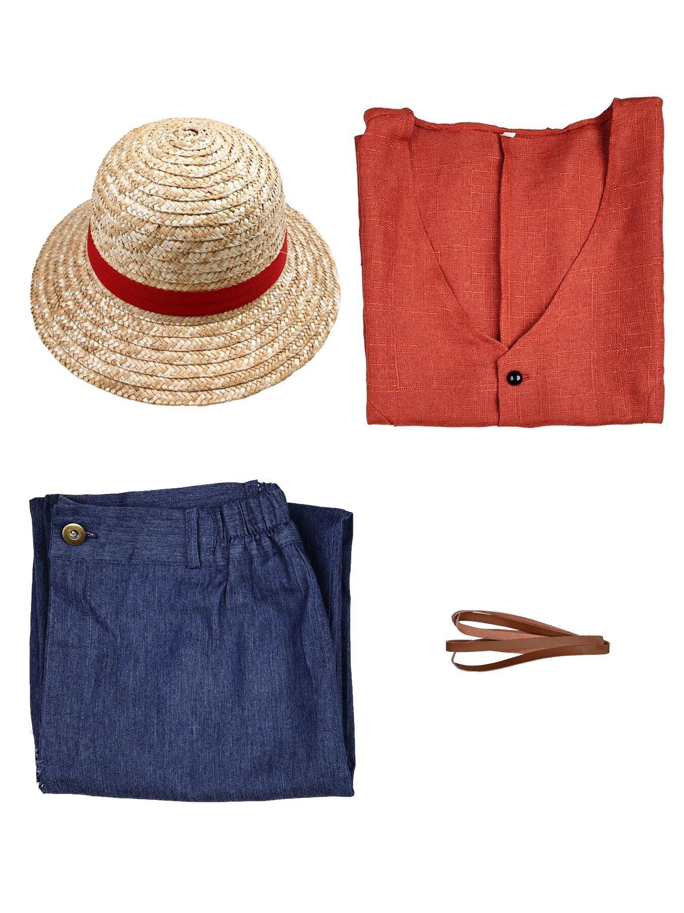 Luffy Cosplay Monkey D Luffy Costume Red Vest Shorts Hat Rope Anime Outfit Adults Men for Halloween Party