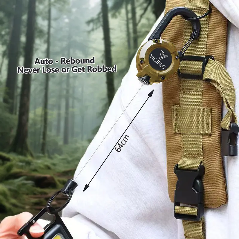 Product Introduction of 3 In 1 new multifunctional Retractable Pull Reel CarabinerKeychain, Strong Steel Wire Rope Buckle,Outdoor SportKeychain Tool 10