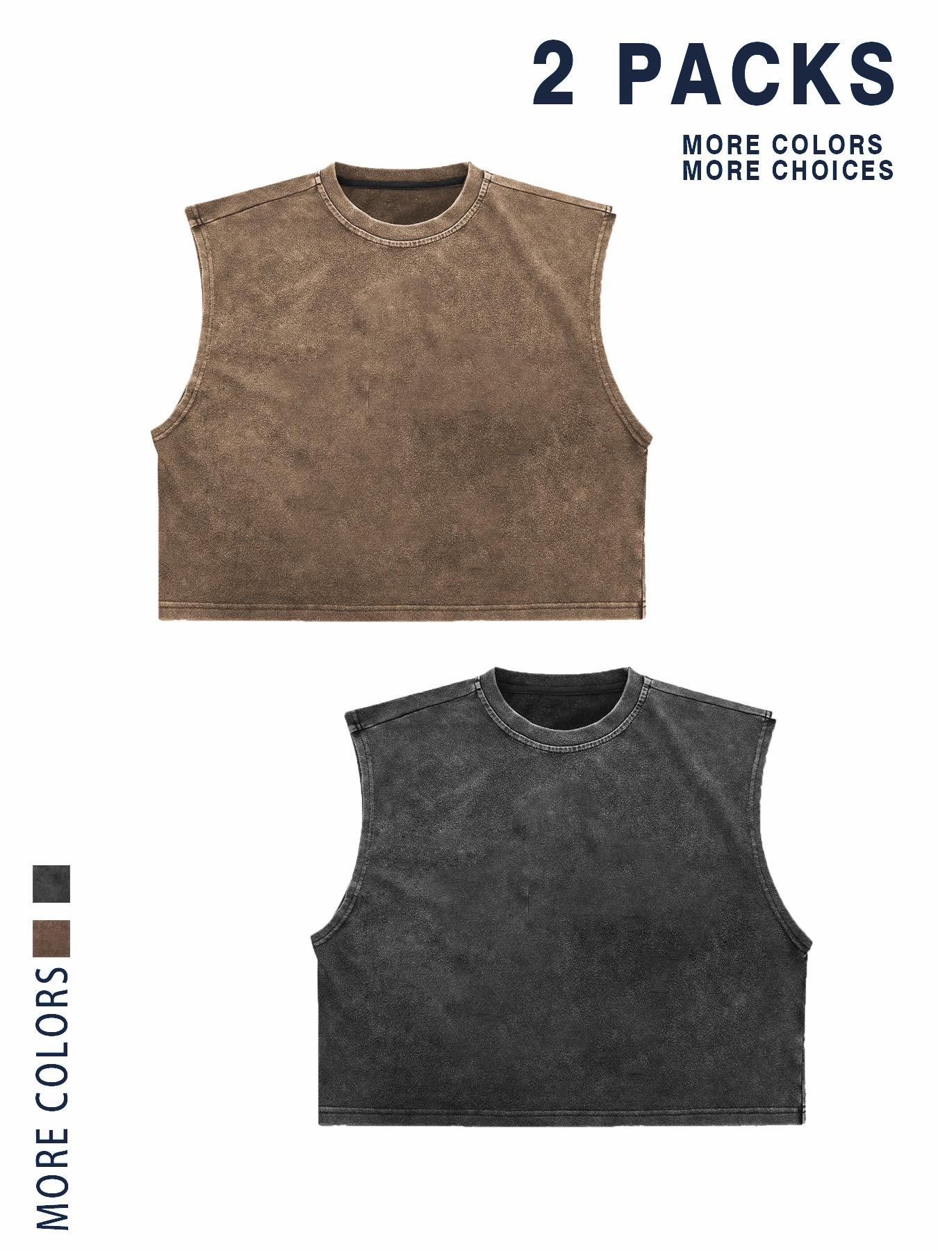 【TDOTW】4-Pack Acid-Wash Sleeveless Tank Tops Workout Tanks – Men's Casual Daily & Workout Outfits, Soft Cotton Blend Fabric, Relaxed Fit, 4-Pack Set, Multi-Color Washed Style, Menswear