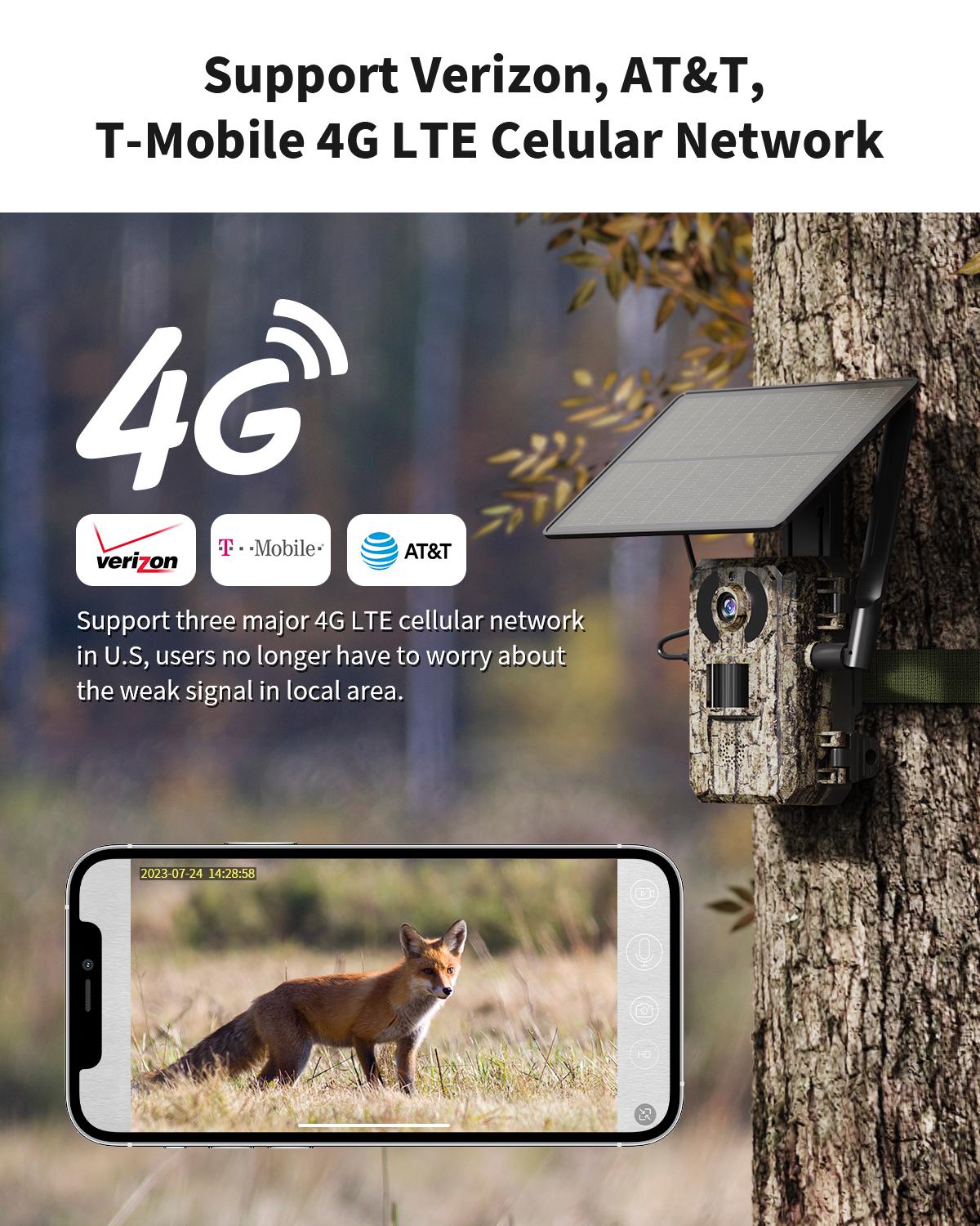 Solar Powered Wireless 4G LTE Trail Camera- 2K Live Video,WiFi Not Supported, Remote APP Controlled, WaterProof, Motion Activated, Night Vision, 4G Data Cellular Card Included (Data refill is required for Unlimited 4G data usage)