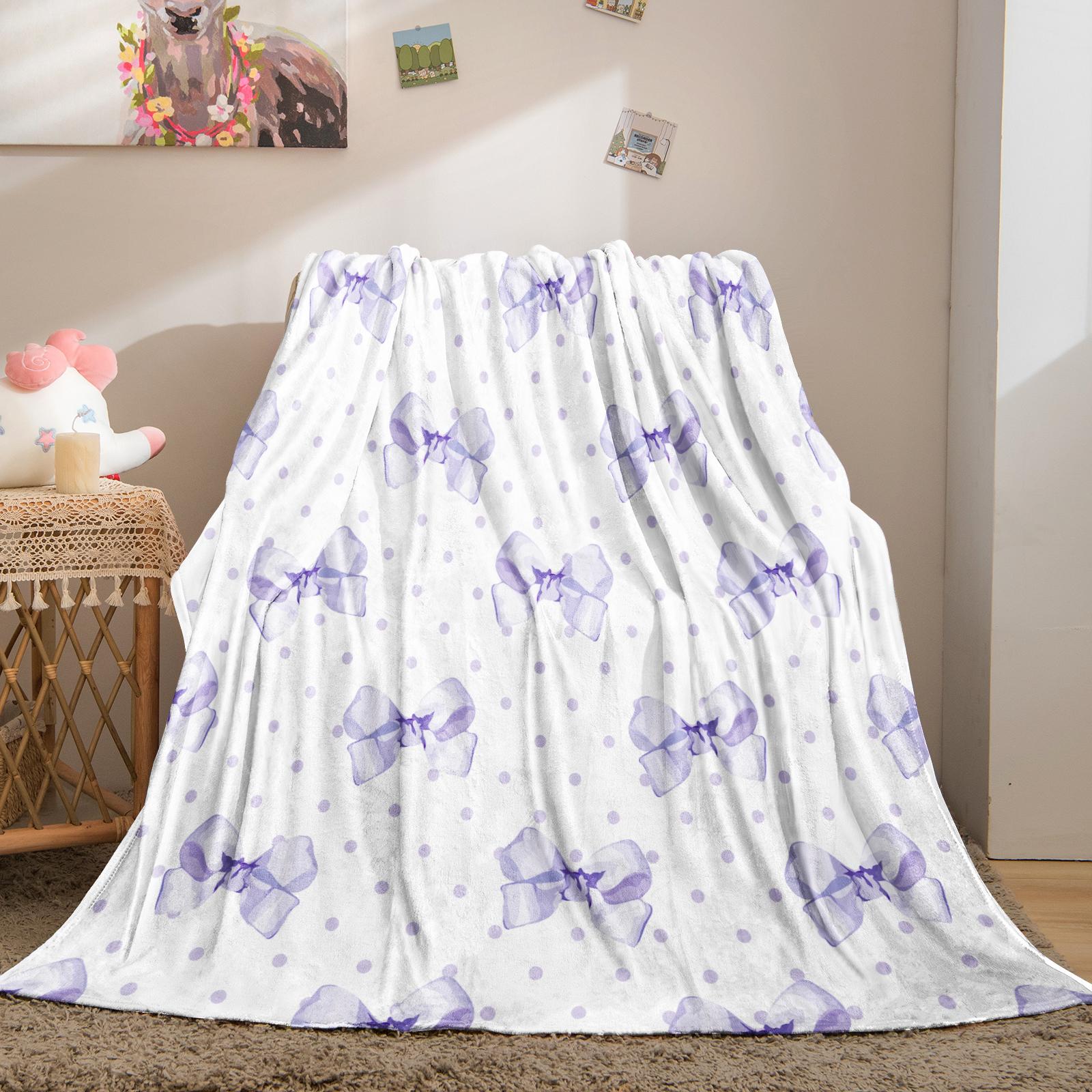 Cute Bow Knot Throw Blanket, Kawaii Pastel Ribbon Soft Flannel Blanket for Sofa Bed, Cozy Gift for Girls Women