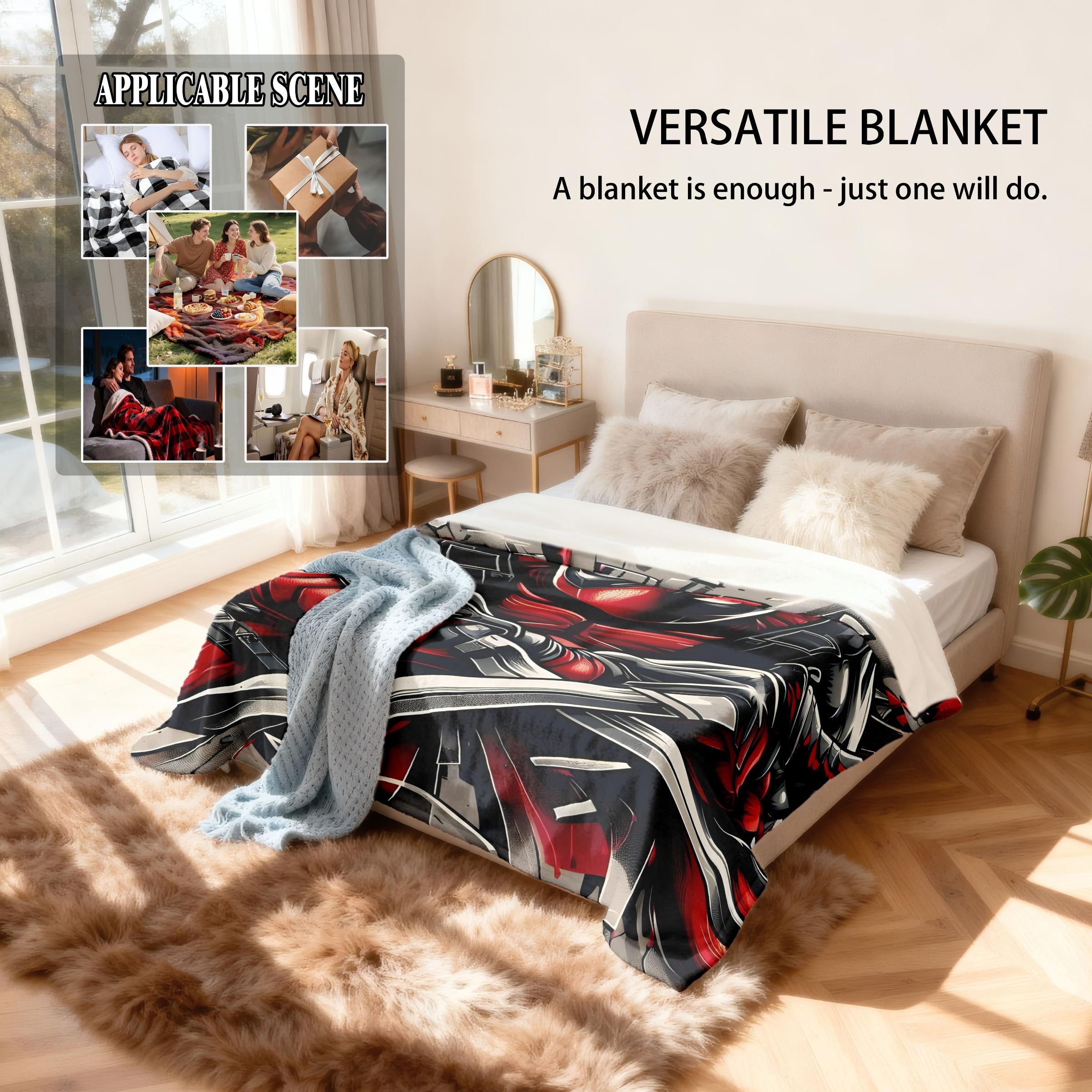 Deadpool Graffiti - Style Flannel Blanket - Skin - friendly Water Wash, High - grade Plush, Vivid Comic Print, Double Warmth, Multi - Scenario Use (Bed/Sofa/Lounging), Ideal Gift for Marvel & Superhero Fans