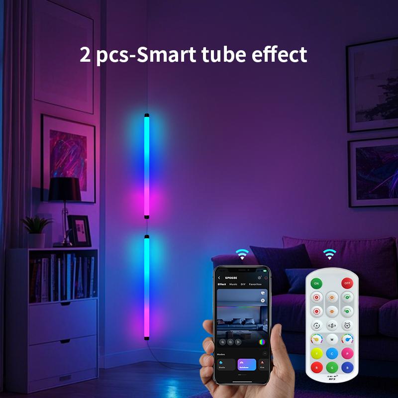 5V Smart RGB-IC lamp tube ,Corner atmosphere lamp, Modern Mood Lighting, Music Sync, Wireless Home Decor, APP Control, Ideal for Living Room, Bedroom, Gaming TV, Halloween Decoration,USB power supply, controlled bymobile app,Ambient lights