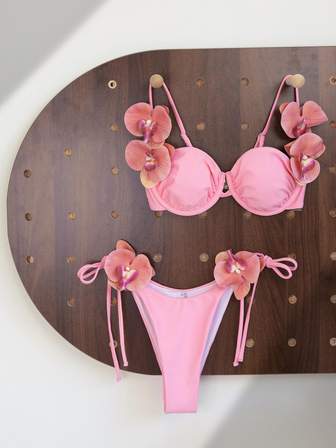 Women's Elegant Floral Swimwear Set, Padding Bikini, Perfect for Beach, Stage, Concerts, Summer Vacation, Holiday Swimsuit