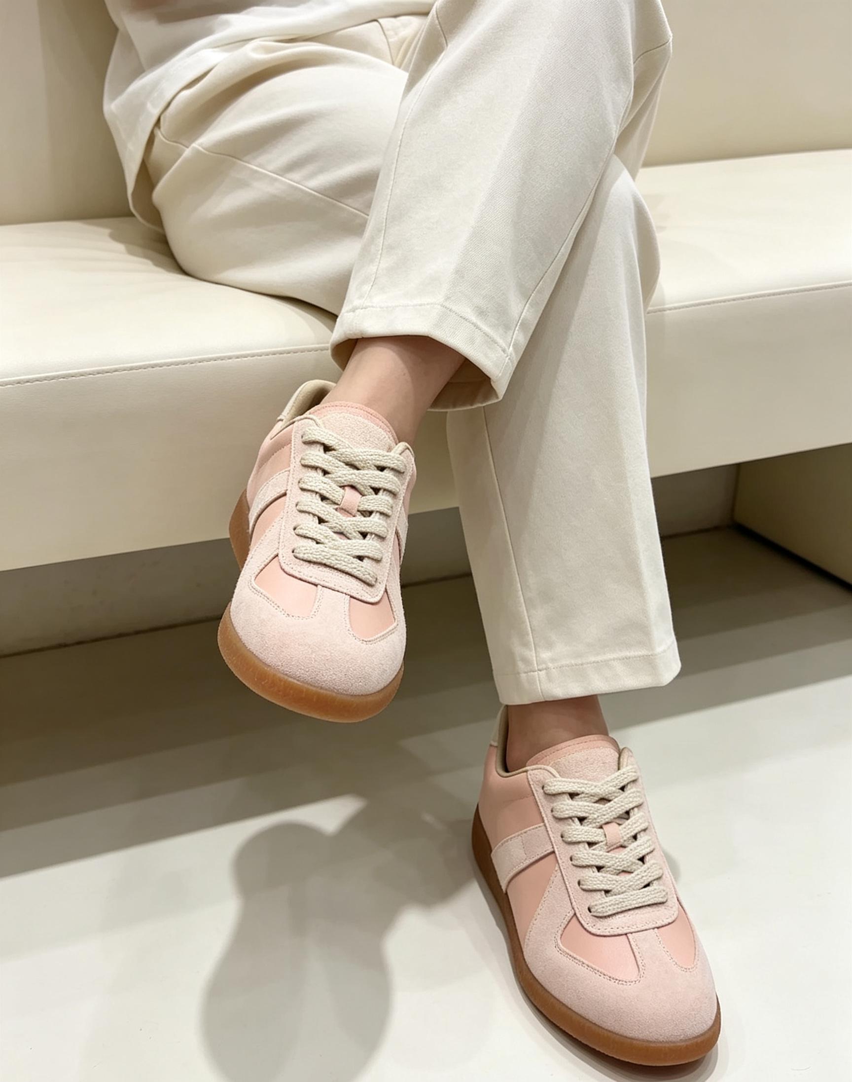 Women's Vintage Low Top Closed Sneakers - Suede & Leather Patchwork, Lace Up, Classic Gum Outsole, Athletic Sports Footwear for Daily Wear, Walking Shoes, Street Fashion Trainers, Sports Shoes