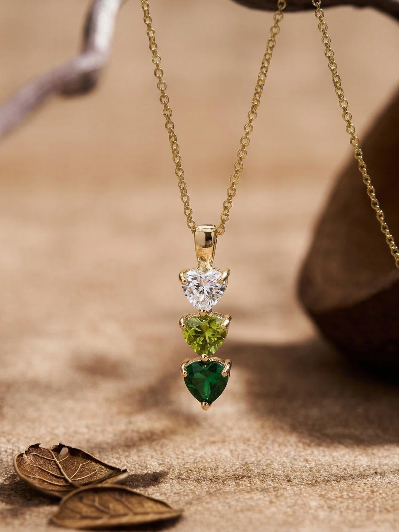 1 pcCopper gold-plated small pendant necklace with green and pink gradually changing heart-shaped gemstones, wedding necklace, bridesmaid gift, anniversary gift (for wife), grandmother gift (for mother), Mother's Day gift , Valentine's Day girlfriend gift