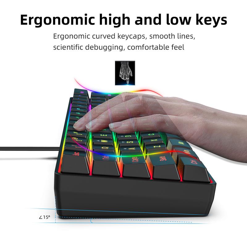 Gaming Keyboard & Mouse Combo - 61 Keys, Compact RGB Wired Keyboard Mouse, Ergonomic Design RGB Backlight Keyboard for PS4, Xbox, PC, Laptop, Mac, Mini, Keyboard
