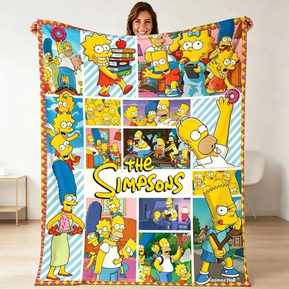 The Simpsons Christmas Flannel Throw Blanket, Ultra Soft Plush Cooling Blanket, Funny Retro Cartoon Bedding, Stylish Decor for Bed Couch Xmas Holiday Room, Perfect White Elephant, Birthday & Christmas Holiday Gift For Cartoon Movie Fans, Baby blankets and