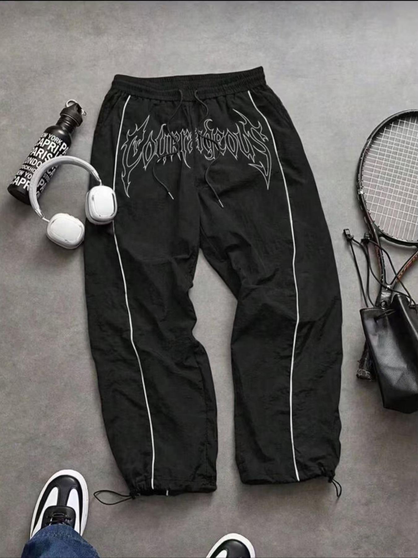 Men's Fashion Casual Sport Pants, Unique Print, Taslon Fabric, Striped Design, Adjustable Elastic Cuff, American High Street Style, Sports Casual Pants