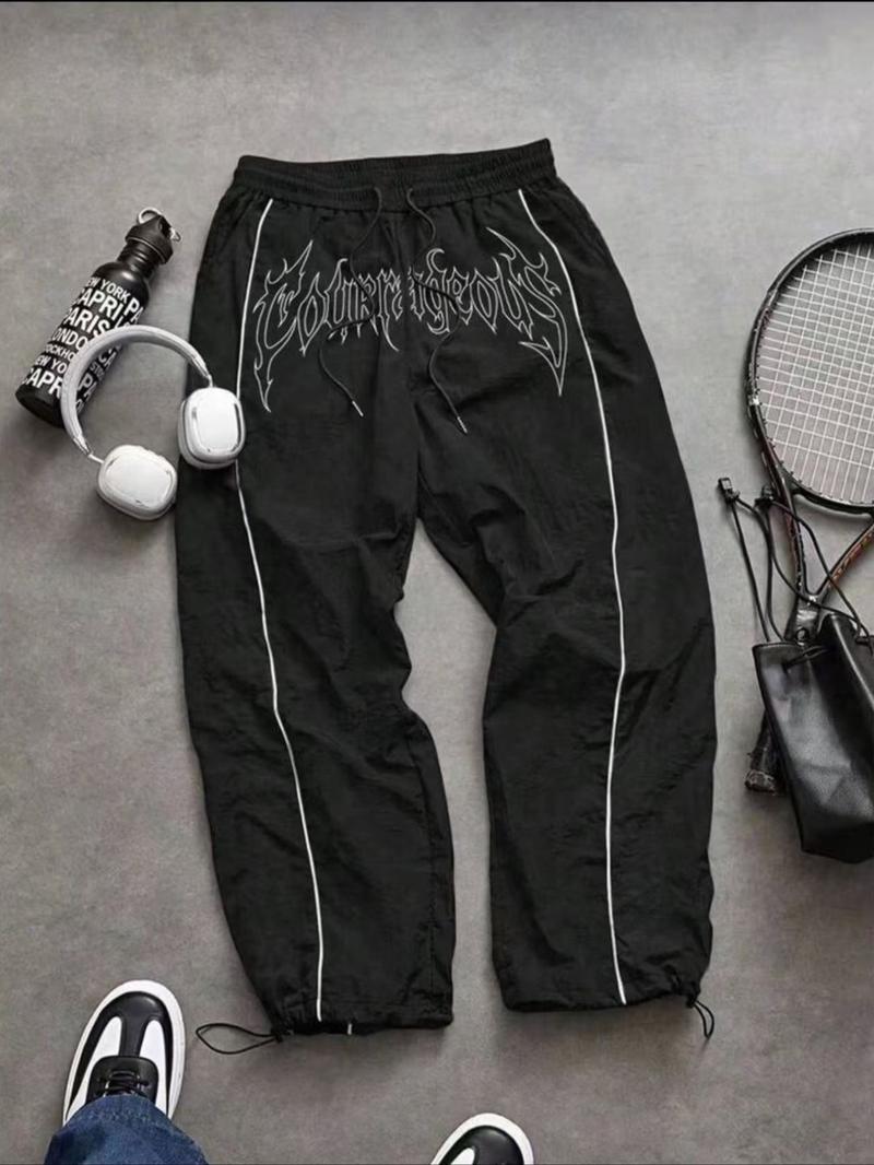 Men's Fashion Casual Sport Pants, Unique Print, Taslon Fabric, Striped Design, Adjustable Elastic Cuff, American High Street Style, Active Pants