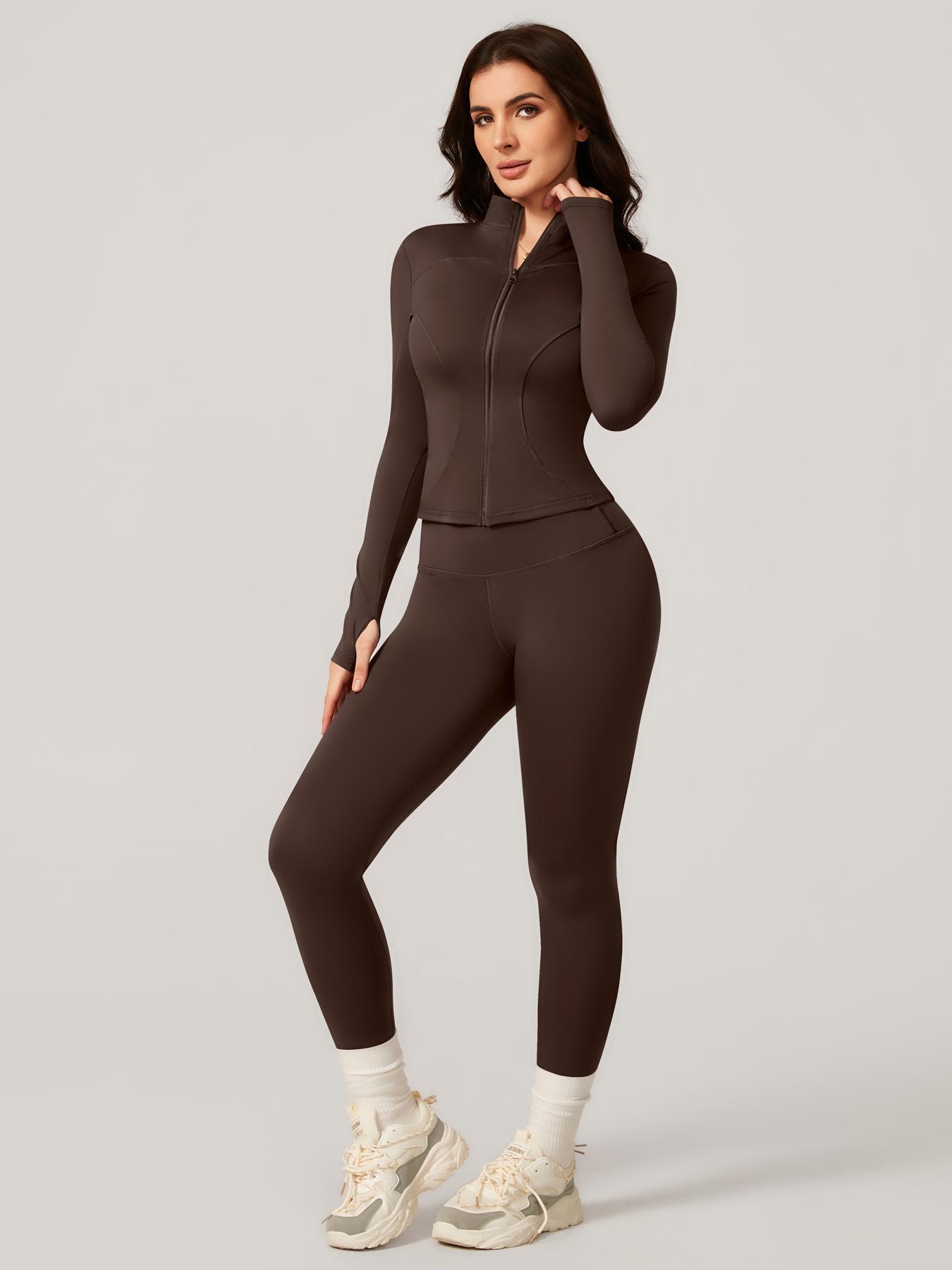 Women's Two-Piece Slim-Fitting Workout Set, Long Sleeve Top and Below-Ankle Sports Pants with Natural Waistline, All-Season Wearable Comfort Tracksuit Set, Stretchy Suit Set