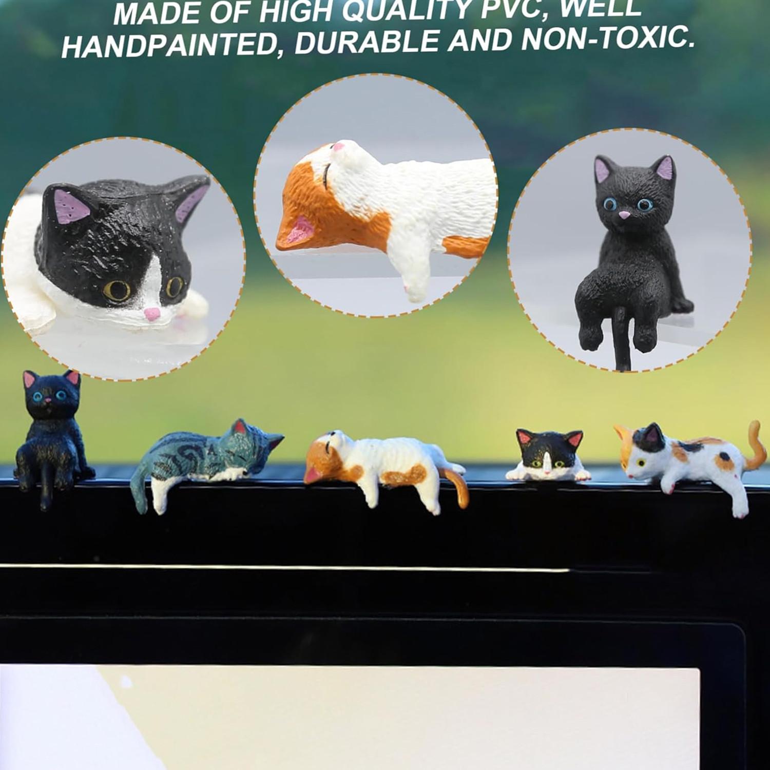 Mini Cat Figurines, PVC Computer Monitor Decor, Cute Kitty Screen and TV Accessories, Ideal for Home Office & Car Decoration