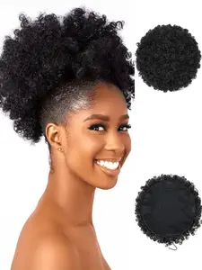 Super Large Drawstring Ponytail for Women, 10 Inch Inner Net Afro Puff, Synthetic Short Afro Kinky Curly Bun Extension Hairpiece