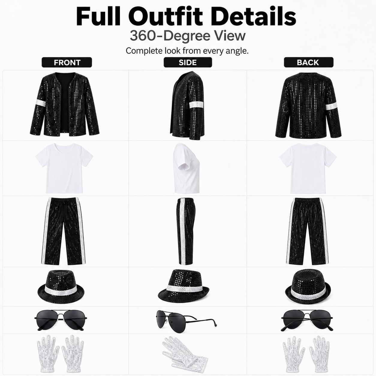 Boys' Hip Hop Dance Costume, 7-Piece Black & Silver Glitter Sequin Fabric Outfit, Stage Ready for Talent Shows, Loose Fit Pants, Matching Activewear Set, Sporty Sports Clothing Sets,back to school,back to school haul