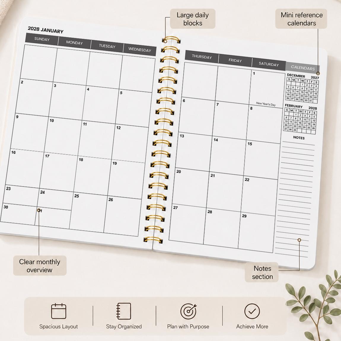 A5 Size Planner Notebook, Spiral Binding, Spiral Bound Planner, Leopard Print Bow Cover, Calendar & Memo Management, Ideal for Study Office Daily Planning