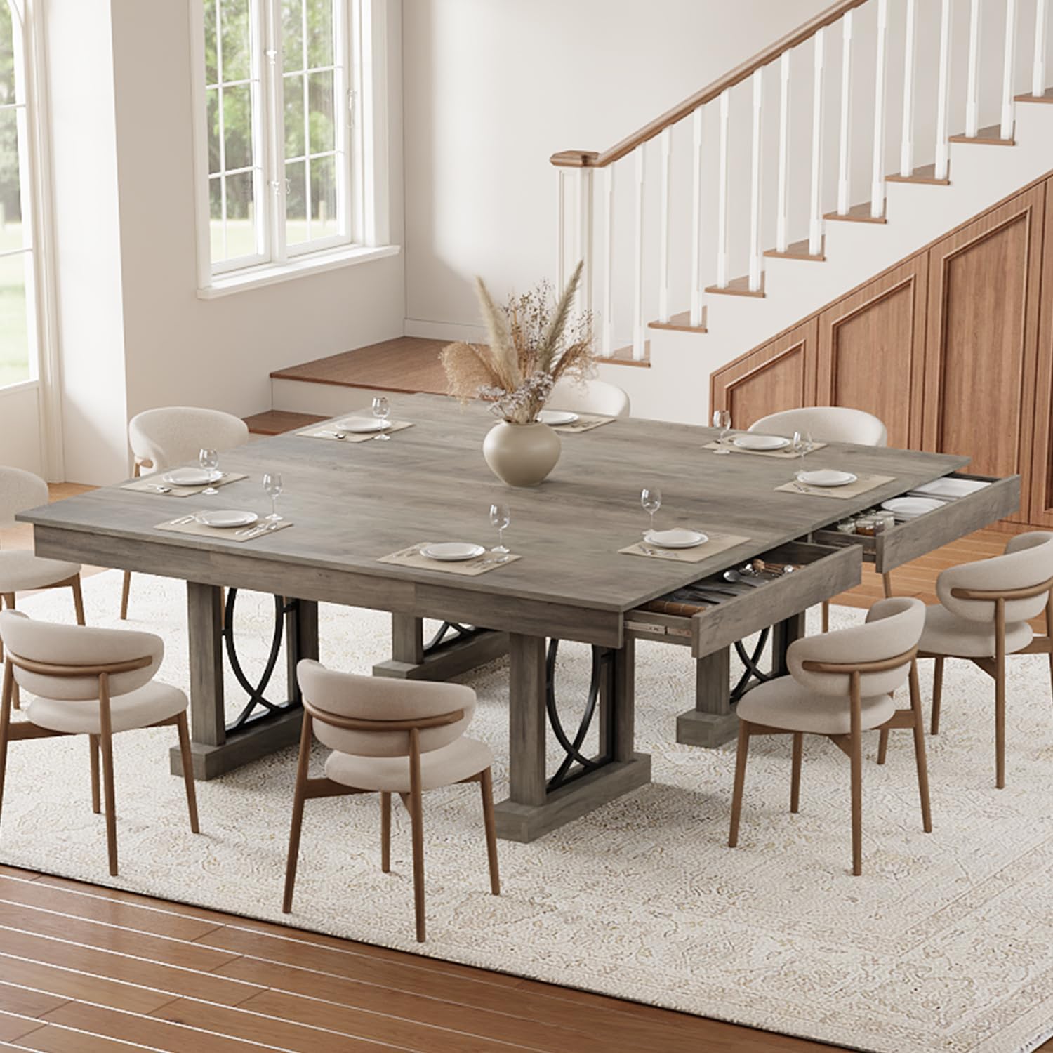 【 only Table 】71-Inch Rectangular Dining Table with Two Drawers, Wooden Kitchen Table w/Large Tabletop & Sturdy Frame, Large Dining Table for 6-8 with Double Pedestal, for Dining Room, Office 【 only Table 】71-Inch Rectangular Dining Table with Two Drawers, Wooden Kitchen Table w/Large Tabletop & Sturdy Frame, Large Dining Table for 6-8 with Double Pedestal, for Dining Room, Office
