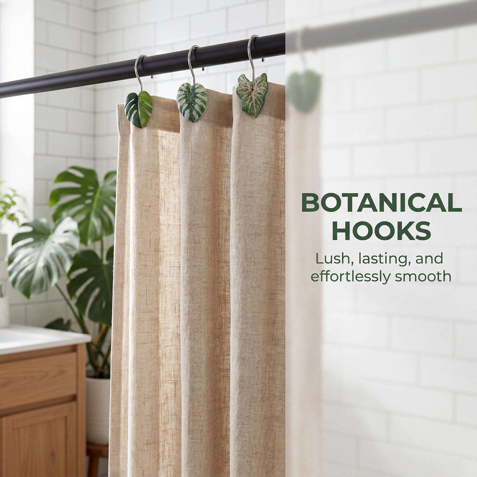 12 Piece Tropical Monstera Leaf Bath Curtain Hooks, Acrylic Creative Design, Stainless Steel Rust-Proof Waterproof, Easy Installation, Shower Curtain Hooks Rust Proof #GLOBAL PICKS