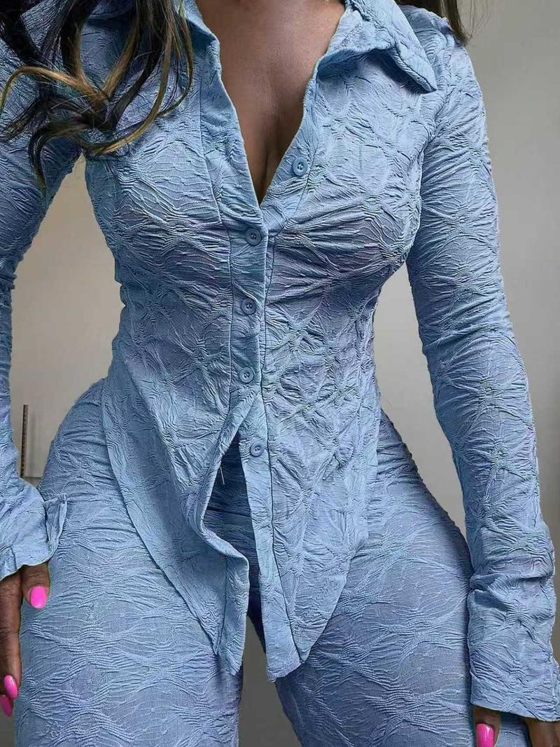 Sexy Knitted Long Sleeve Top & Tight Pants Set, Unique Fashionable for Parties, Casual Vacation Wear, Nightclub Style