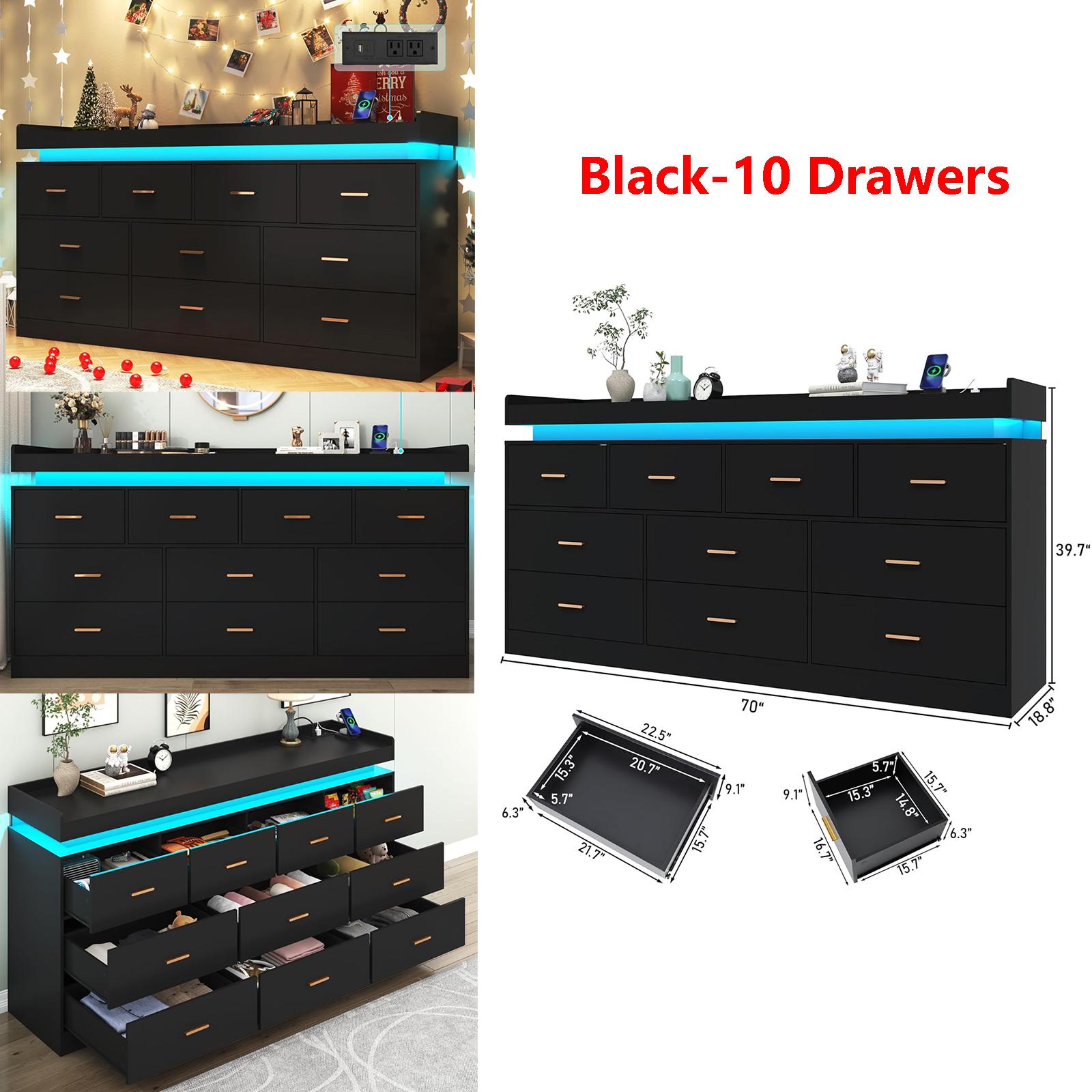 Dresser with LED Light and Charging Station, Modern Chest of Drawers for Closet, Wide Drawer Organizer Cabinet for Bedroom, Living Room, Entryway, Hallway Dresser with LED Light and Charging Station, Modern Chest of Drawers for Closet, Wide Drawer Organizer Cabinet for Bedroom, Living Room, Entryway, Hallway