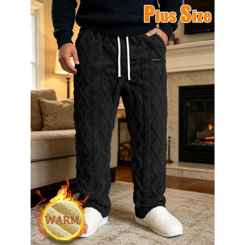 Large Men's Winter Warm Plush Casual Pants, Waist Drawstring, Suede Jacquard Fabric, Comfortable, Lightweight, Soft, Cold Resistant and Warm for Home Wear