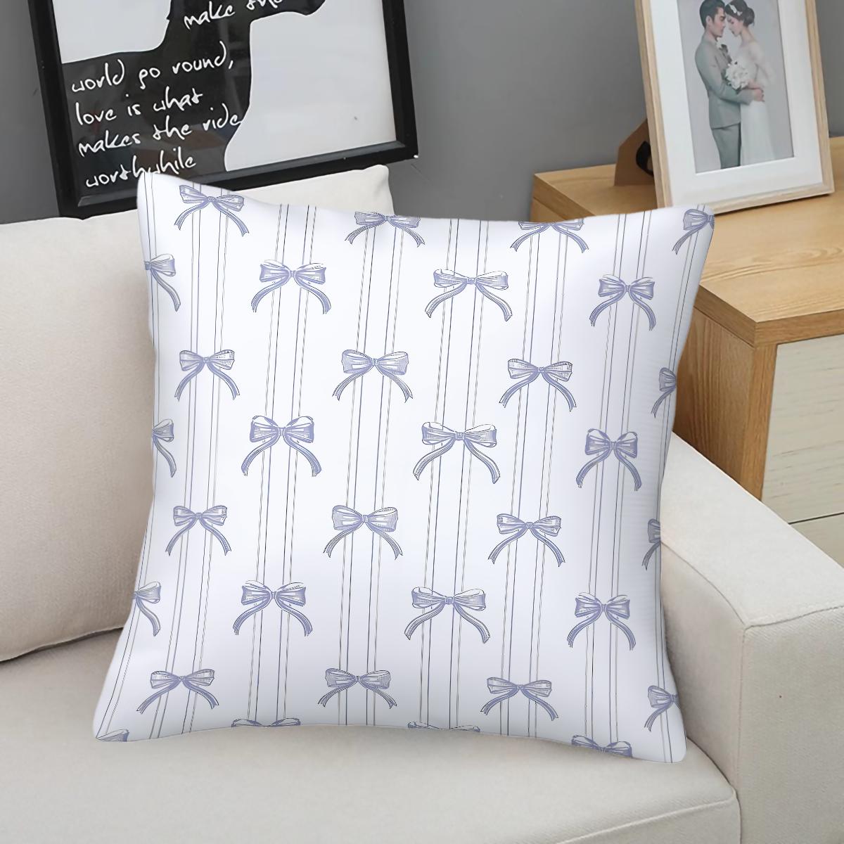 Cute Bow Print Throw Pillow, Heart Checkerboard Decorative Sofa Cushion, Exquisite Gift for Girls & Women, with Pillow Insert