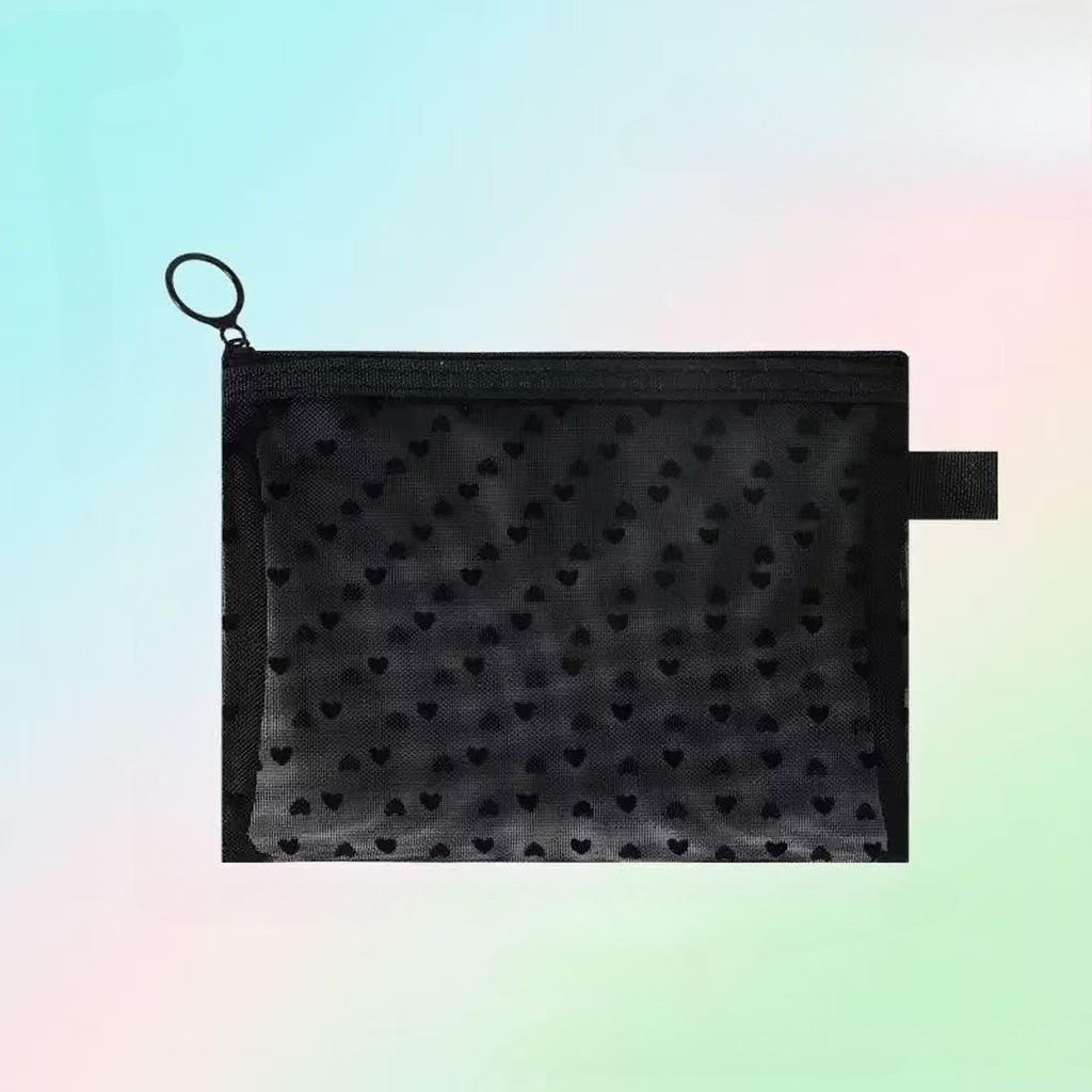 Heart-Shaped Mesh Makeup Bag, New Portable Lipstick Touch-Up Travel Set, Large Capacity Mini Bag, Two-Piece Kit, Perfect for On-The-Go Use