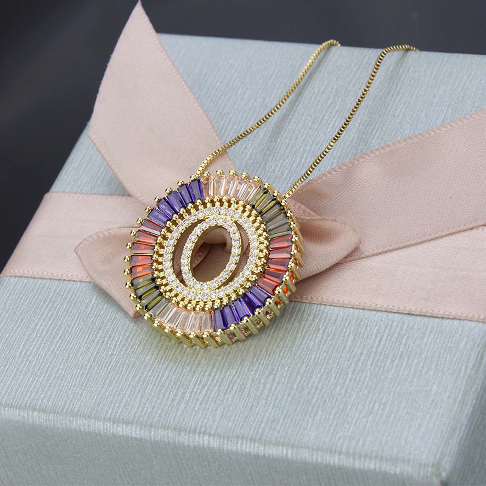Colored zircon letter necklace round hollow pendant 26 English letters clavicle chain men and women can be anniversary gifts name initials
