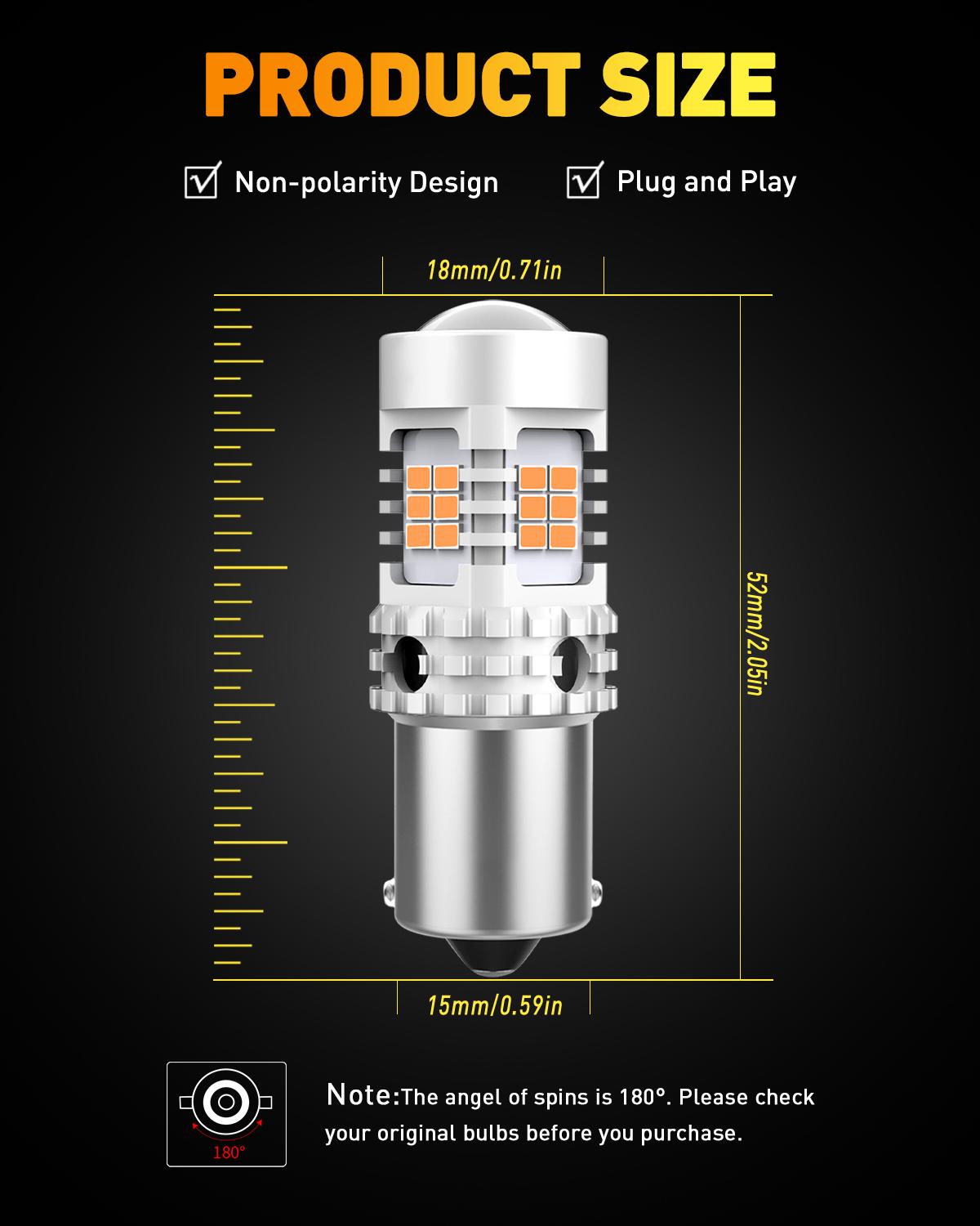 OXILAM BA15S 1156 LED Turn Signal Light Bulb CANBUS Error Free 2200K Amber Yellow 2800LM for 7506 1156A 1003 1141 P21W Bulb Replacement, Pack of 2