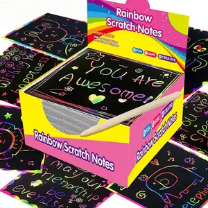 100pcs Rainbow Scratch Art Set with Wooden Touch Pen, Safe Non-Toxic Oil Paper Board, DIY Crafts, Party Supplies, Kids Birthday Gifts