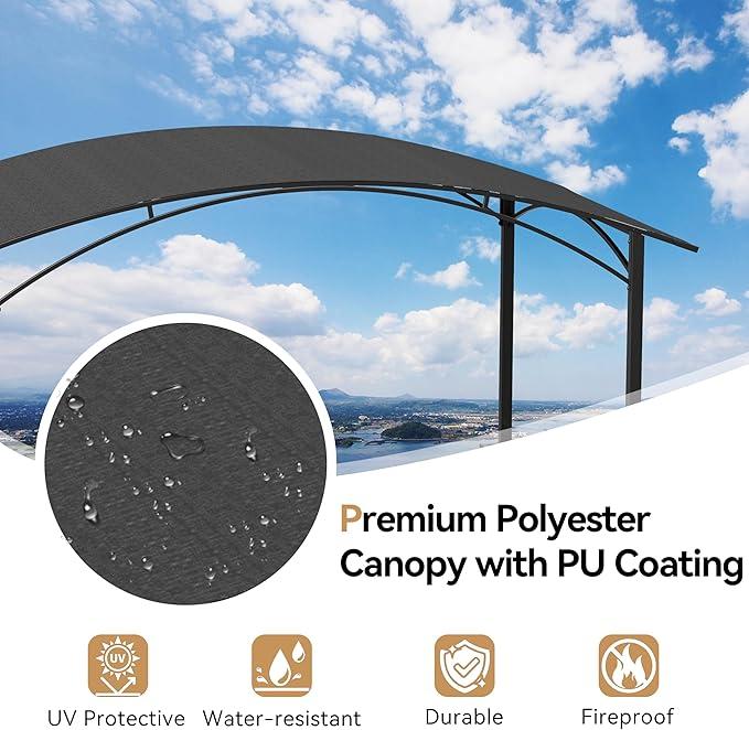 Kullavik 8’x5’ Hardtop Grill Gazebo Black  - Special for Outdoor Barbecue, Aluminum BBQ Gazebo with 2 Side Shelves, Suitable for Outdoor Grilling Station (Iron Top / Polyester Top)