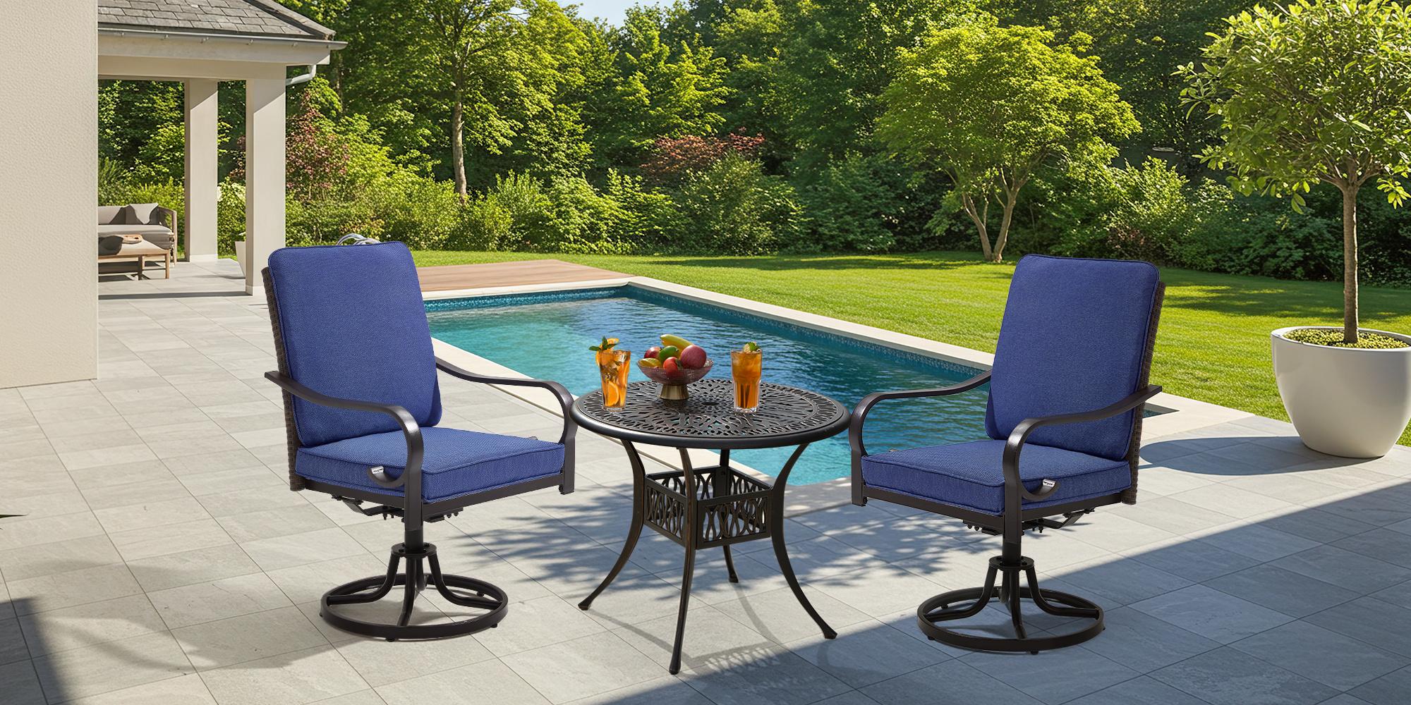 Patio Swivel Chairs Set of 2, Heavy Duty Outdoor Dining Chairs with Full Rattan Backrest, All-Weather Swivel Rocker Chair for Lawn, Porch or Garden, Red/Beige/Gray/Blue