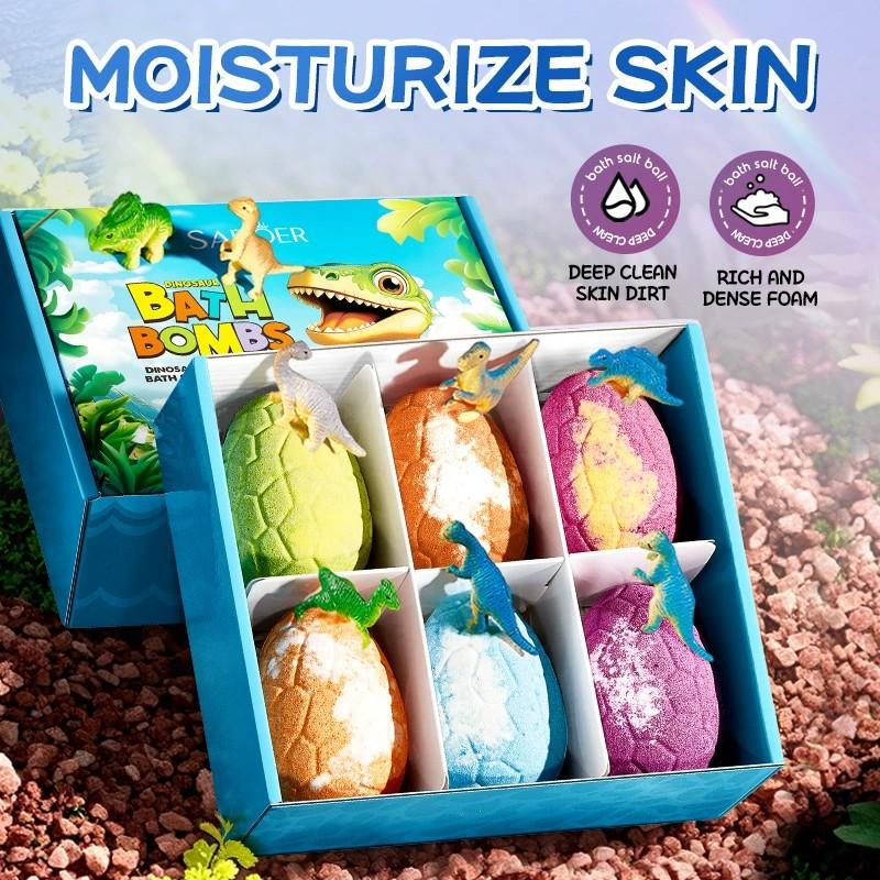 Bath Bombs with Dinosaur Surprise Toys, 6-Pack Gift Set, Mother's Day Child's Day Present, Bubble Bath & Toy, Skin Repair