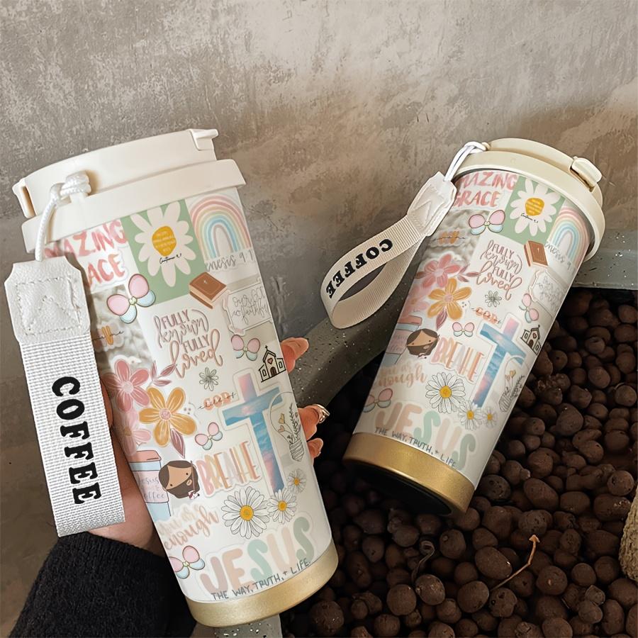 Premium Religious Double Wall Insulated Coffee Cup, 530ML Stainless Steel Vacuum Travel Mug with Straw and Lid, Ideal for Hot/cold Drinks, Flasks