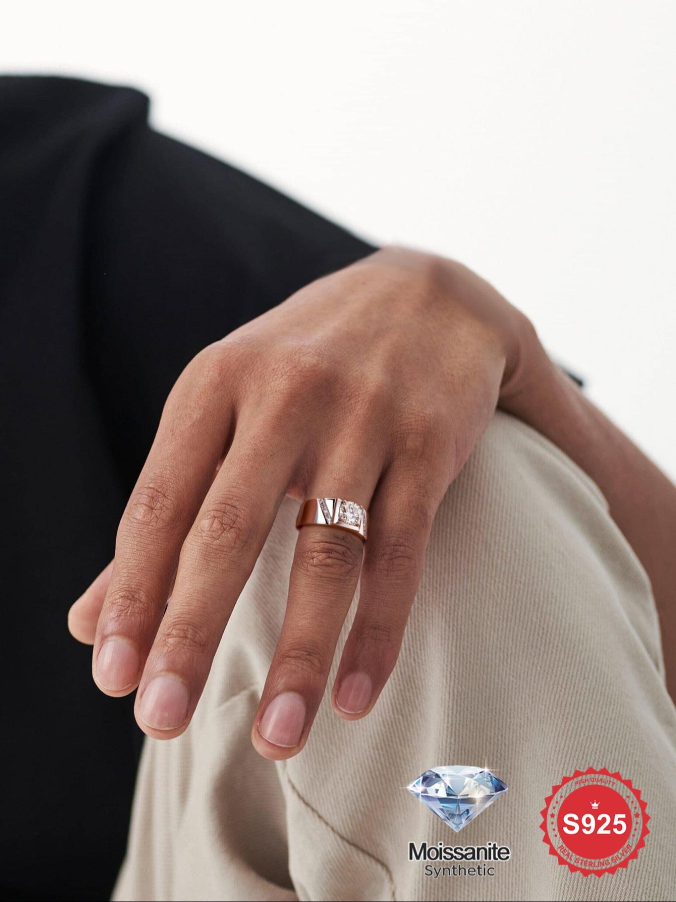 S925 Sterling Silver Synthetic Moissanite Ring, Simple Atmosphere Ring for Men, Eternal Promise Wedding Engagement Ring, Fine Jewelry Anniversary Gift, Engagement Wedding Rings