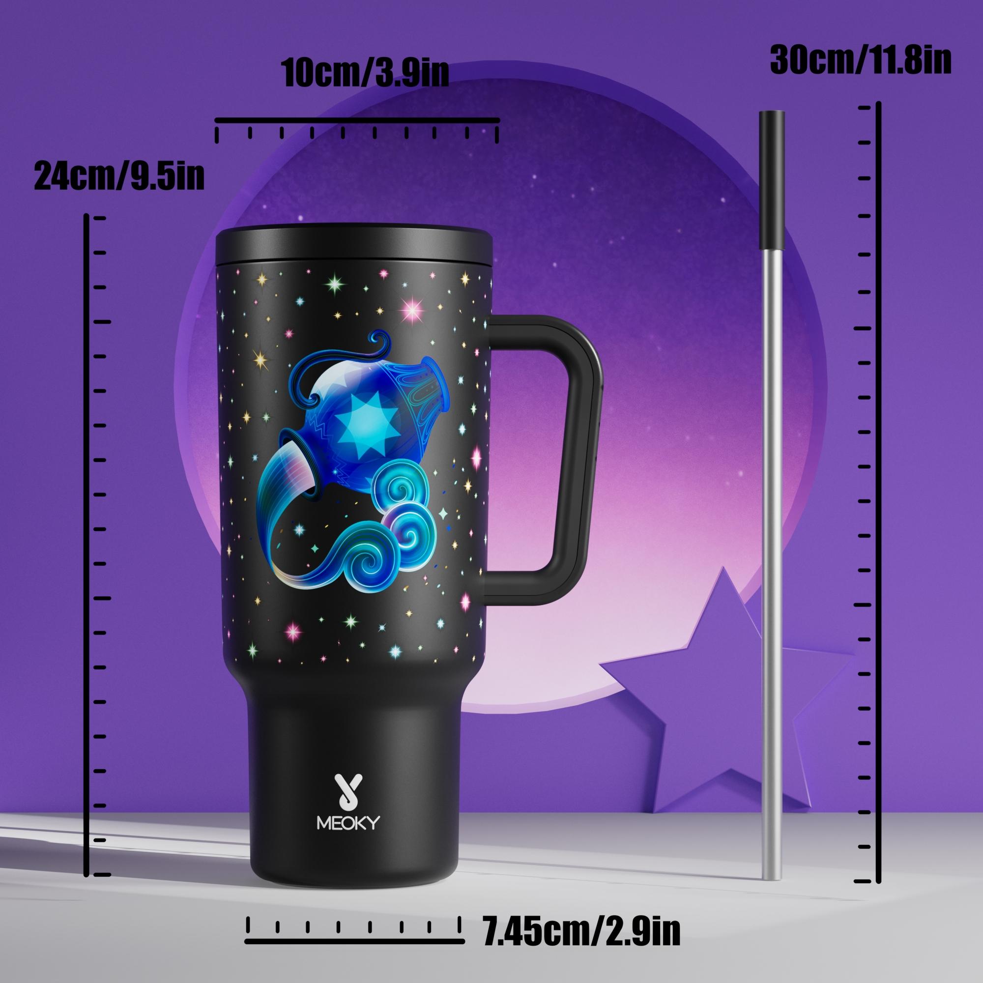 40oz Zodiac Signs Straw Handle Cup, Portable Leak-proof Cup Lid, Summer Cool Bottle, Non-slip Noise Reduction Pad At The Bottom, Stainless Steel Thermos Cup, Stainless Steel Tumbler, Easy To Clean for Home, Office, Outdoor, Drinkware