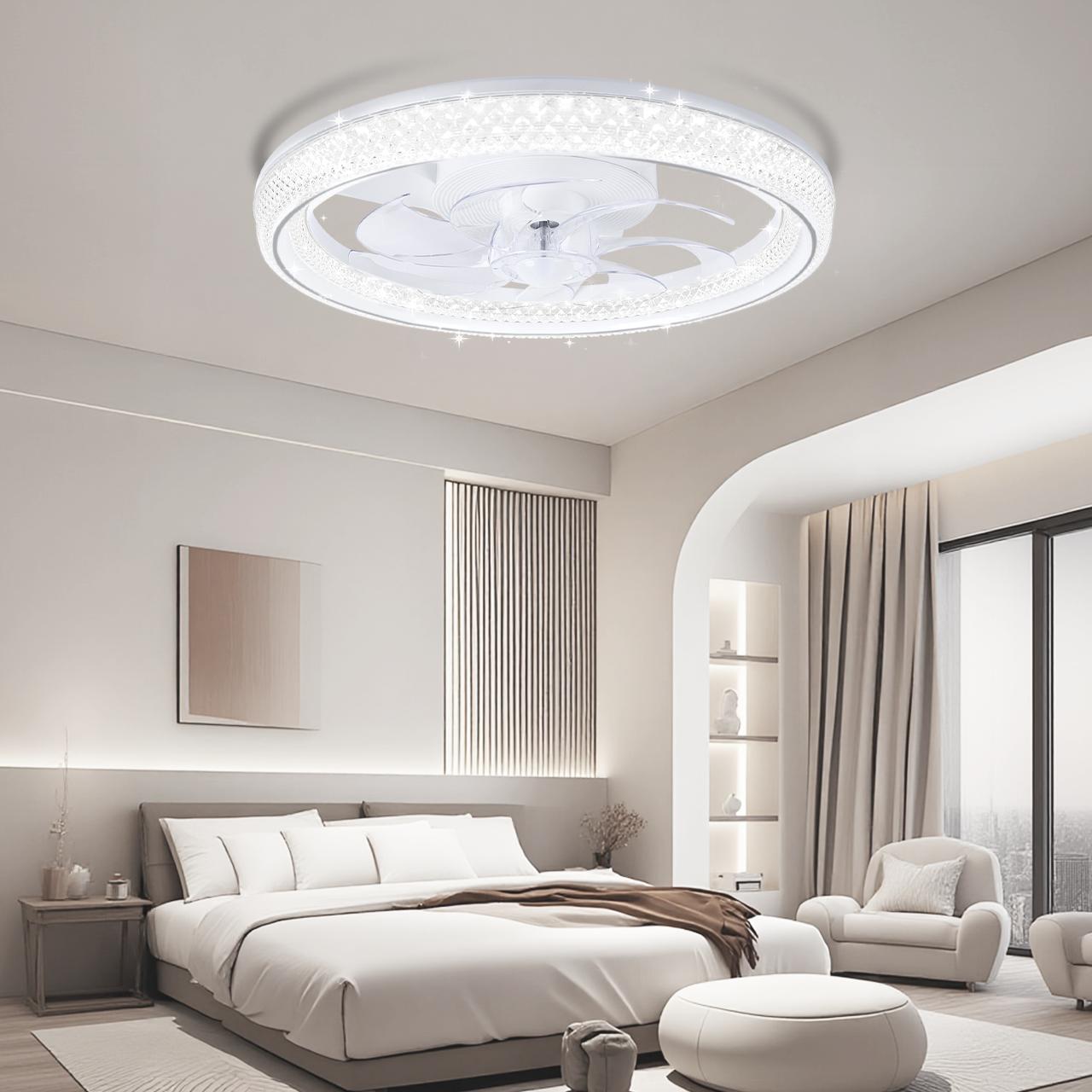 GLITGATE Diamantes Smart Ceiling Fan with Light 20" White Crystal 6-Speed Reversible DC Motor APP Remote Control Timer Dimming 3 Color Temperatures for Bedroom Living Room GLITGATE Diamantes Smart Ceiling Fan with Light 20" White Crystal 6-Speed Reversible DC Motor APP Remote Control Timer Dimming 3 Color Temperatures for Bedroom Living Room